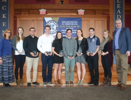 Leaders of Distinction with Dr. Angie Kolen and Mr. Leo MacPherson, from L to R: Daley Oddy, Tivon Cook, Justin Holland, Hayley Wilson, Scott Donald. Claire Gibbons, Eric Locke, Nicole Corcoran. Missing from photo: Kay Okafor